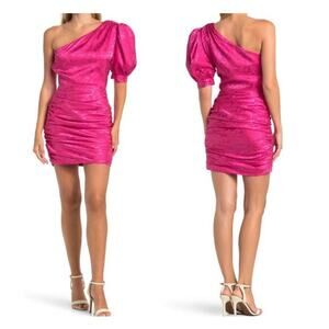 NWT Ronny Kobo Nadia One Shoulder Puff Sleeve Mini Dress S Pink